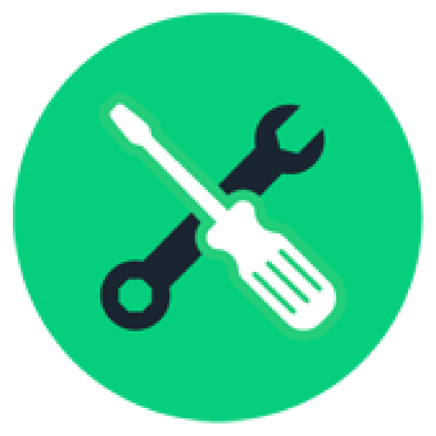 Icono verde con destornillador y llave inglesa